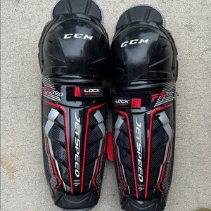 CCM JetSpeed FT390 Black and Red Shin Guards size 12 like new